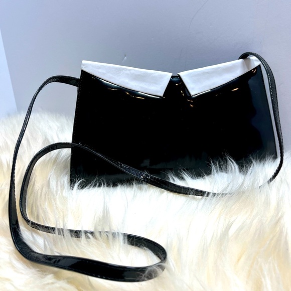 Timothy Hitsman Rare!Black Patent Leather Wednesday Adams Dress Crossbody Clutch - Picture 1 of 17